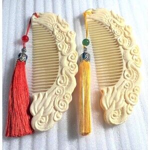 Carved Ivory Fruit Dragon or Goddess Comb with Tassel - Your Choice of Colors